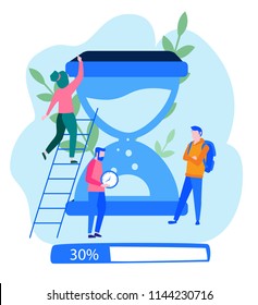 Concept for web page, banner, presentation, social media, documents, cards, posters.Time management concept planning, organization, working time. Loading bar Vector illustration, summer time, hot time