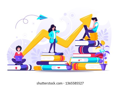 	
Concept for web page, banner, presentation, social media, documents, cards. Vector illustration successful team, financing of creative projects, investment in education, knowledge, e-learning, e-boo