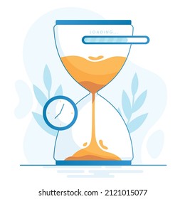 Concept for web page, banner, presentation, social media, documents, cards, posters. Loading bar and hourglass vector illustration about time and progress