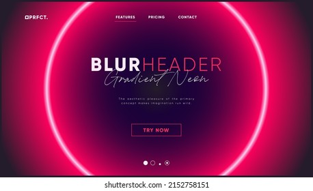 Concept of web page with dark laser neon gradient design. Landing page or desktop website header with blurred futuristic background. For advertisement app or crypto, technology, science project.