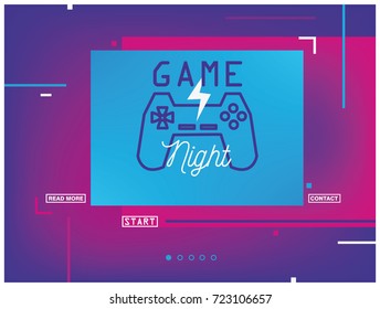 Concepto página web con joystick y signo "JAME NIGHT".