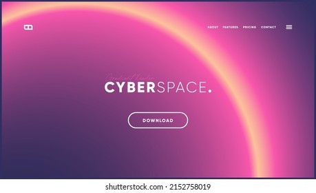 Konzept der Web-Seite mit modernem Neon Farbverlauf-Design. Landing Page oder Desktop-Website-Kopfzeile mit unscharfem futuristischem Hintergrund. Für Werbe-App oder Krypto, Technologie, Wissenschafts-Projekt.