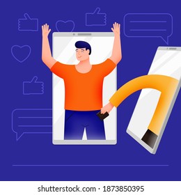 Concept of web security in social networks, online fraud and theft, phishing scam. Vector illustration.