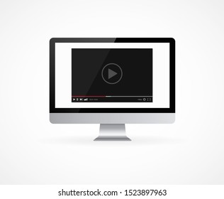 Concept of webinar, business online training, education on computer or e-learning concept, video tutorial vector illustration of a computer lcd and video player on the screen. 