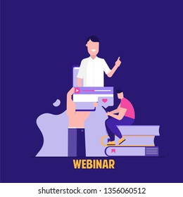 Concept of webinar, online education, web education and business training. Vector illustration in flat design