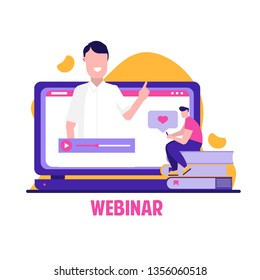 Concept of webinar, online education, web education and business training. Vector illustration in flat design