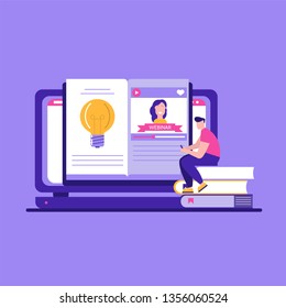 Concept of webinar, online education, web education and business training. Vector illustration in flat design