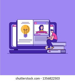 Concept of webinar, online education, web education and business training. Vector illustration in flat design