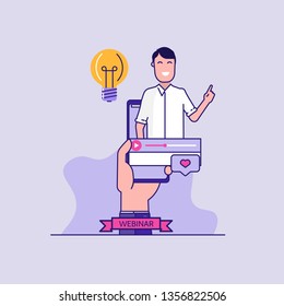 Concept of webinar, online education, web education and business training. Vector illustration in flat design