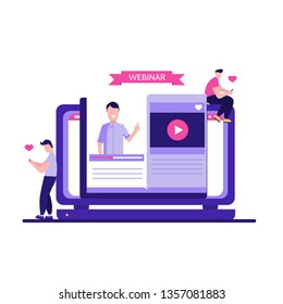 Concept of webinar, online education, web education and business training. Vector illustration in flat design