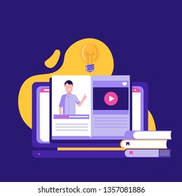 Concept of webinar, online education, web education and business training. Vector illustration in flat design