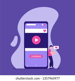 Concept of webinar, online education, web education and business training. Vector illustration in flat design