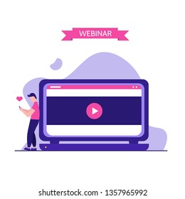 Concept of webinar, online education, web education and business training. Vector illustration in flat design