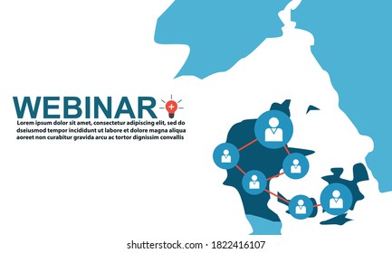 Concept webinars with Map of Denmark and distance learning and learning slogans anywhere anytime. Free Vectors