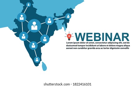 Concept webinars with Map of India and distance learning and learning slogans anywhere anytime. Free Vectors