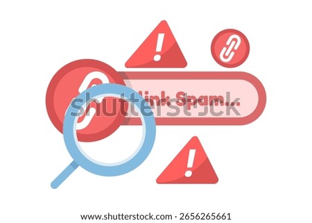 Concept of Website affected by search engine core update, website loses ranking and traffic due to spam link building, manual action for link spam. Flat vector illustration.