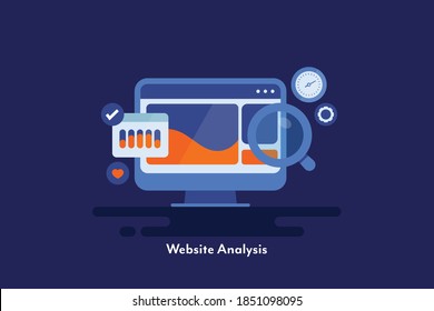 Concept of website analysis, website performance, Analytics dashboard, website traffic, business growth - flat design vector illustration with icons