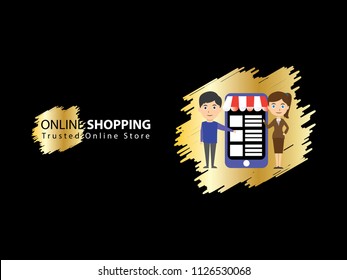 Concept of website background online shopping, mobile marketing Concept for web page, banner, presentation, social media, documents, cards, posters. Vector illustration, e-Commerce