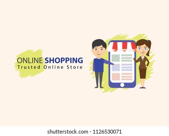 Concept of website background online shopping, mobile marketing Concept for web page, banner, presentation, social media, documents, cards, posters. Vector illustration, e-Commerce