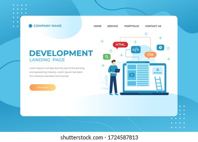 Concept Website Development and App Design Creative Flat Template Landing Page Illustration Vector 