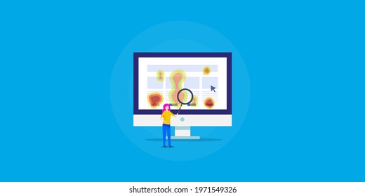 Concept Of Website Heatmap, Website Tool, Heatmap Analytics, Visitor Behavior Insights - Flat Design Vector Illustration With Icons And Characters