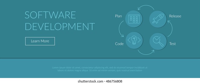 Concept website  illustration and background with agile software development process line icons in aquamarine colors