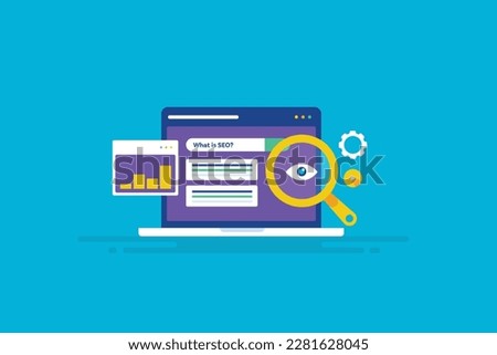 Concept of Website SEO, SEO competitor analysis, Spying on competitor website - vector illustration background with icons