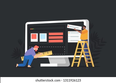 Concept  website under construction, web page building process. Modern vector illustration web page design for website
