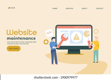 Concept of website under maintenance, website development, server scheduled maintenance - conceptual vector illustration landing page template