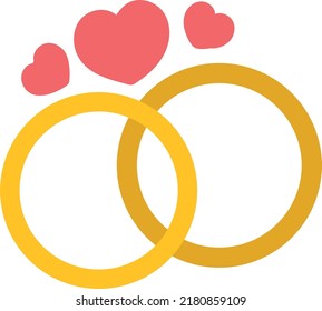 Concept of wedding rings on white background. Gold rings and pink hearts. Vector illustration. Design element for thematic design of posters banners sites invitation menus.