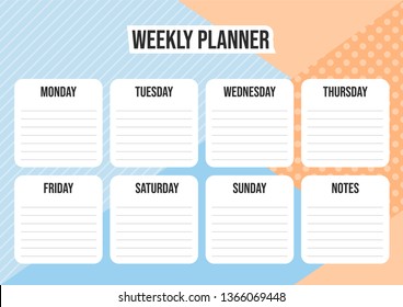 Concept of a weekly planner with abstract geometrical background. Vector