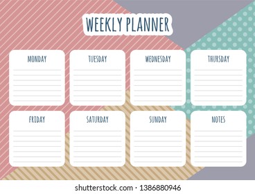 Concept of a weekly planner with abstract geometrical background. Vector
