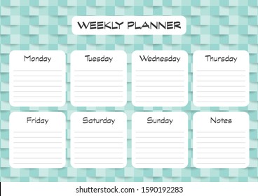 Concept of a weekly planner with modern abstract background. Vector