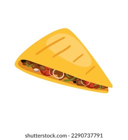 Concept Welcome to Mexico tortilla. The illustration depicts a flat, vector, and cartoon design of a classic Mexican dish: a tortilla. Vector illustration.
