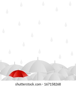 Concept white umbrellas with red. Vector background