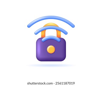 a concept of wifi security system. network encryption. Wi-Fi Protected Access. network technology. illustration of wifi signal with padlock. symbol or icon. minimalist 3d style design. element