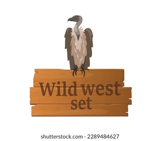 Concept Wild west bird vulture tree texture boards. The illustration is a flat vector design that features a concept of the Wild West. Vector illustration.