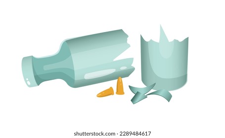 Concept Wild west broken glass bottle bullet cases. The illustration is a flat vector design that features a concept of the Wild West with a cartoonish broken glass bottle. Vector illustration.