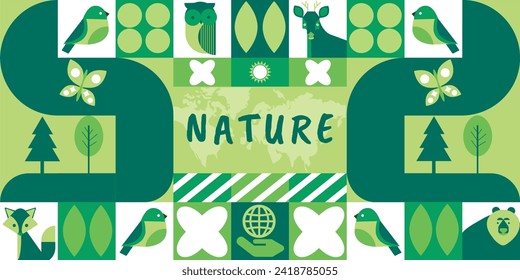 The concept of wildlife. Geometric mosaic with abstract shapes of different animals. Template for postcards, flyers, banners. Vector illustration.