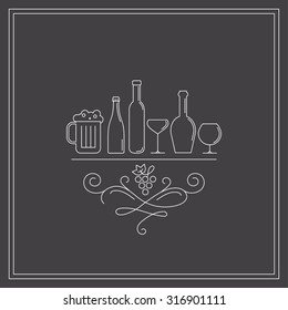 Concept Of Wine , Liquor Store, Selling Alcohol. Isolated. Trendy Modern Brand Design Vector Illustration.