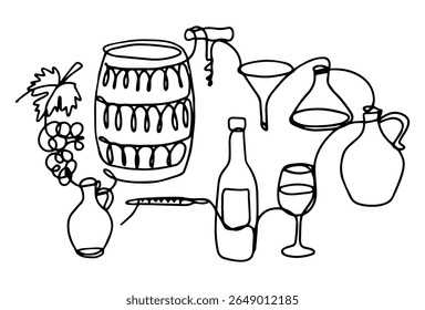 The concept of winemaking drawn in line art style with one continuous line.