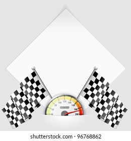 Concept - Winner. Sheet of white paper for your text or photos, mounted in pocket with Speedometer and Flags