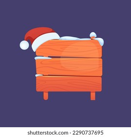 Concept Winter Christmas festive wooden pointer sign. This is a flat and minimalist vector illustration of a wooden pointer sign with a festive Christmas design. Vector illustration.