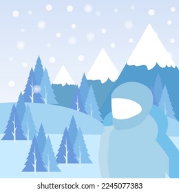 concept of winter, snow, nature, skier, vector illustration