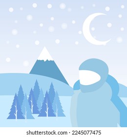 concept of winter, snow, nature, skier, vector illustration