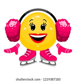 Concept of winter sport. Cute figure skater emoticon in cartoon style on white background.