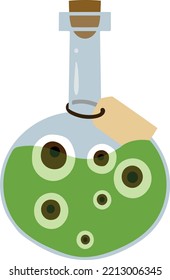 Concepto de botella de brujas con poción. Poción con los ojos. Ilustración vectorial plana. Elemento de diseño aislado en fondo blanco.