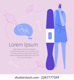 The concept with woman hold negative pregnancy test.  She wants a baby and has bad reproductive. It is grief. Illustration good for  medical clinic poster or UI UX design apps.