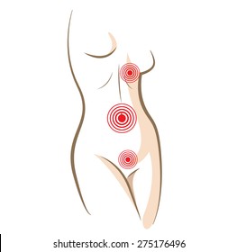 Concept of woman pain in body, vector sketch