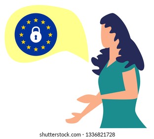 Concept woman talking about gdpr data protection, lock, locked password